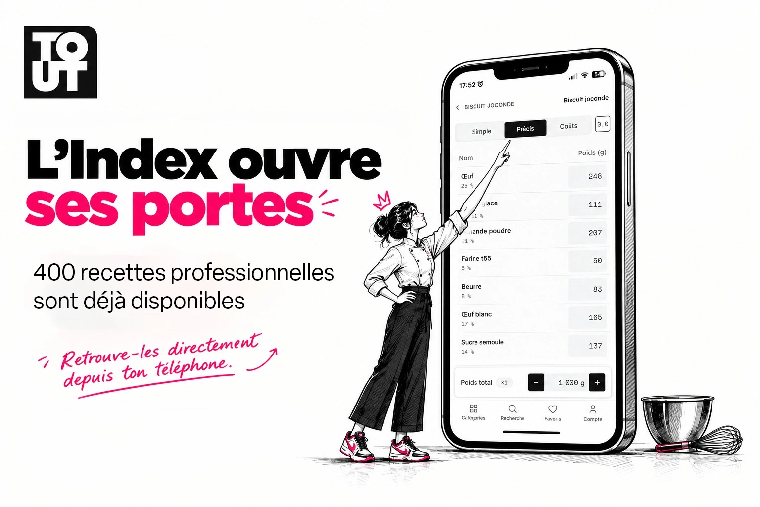 L'Index ouvre ses portes : 400 recettes professionnelles sont déjà disponibles. Retrouve-les directement depuis ton téléphone.